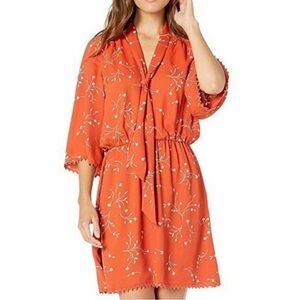 JOIE Rust Floral Scalloped Midi Dress - NWT